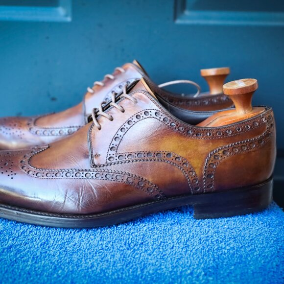 SALE - Magnanni 10.5-M Brown Burnished Wingtip Mens Dress Shoes - Picture 8 of 14